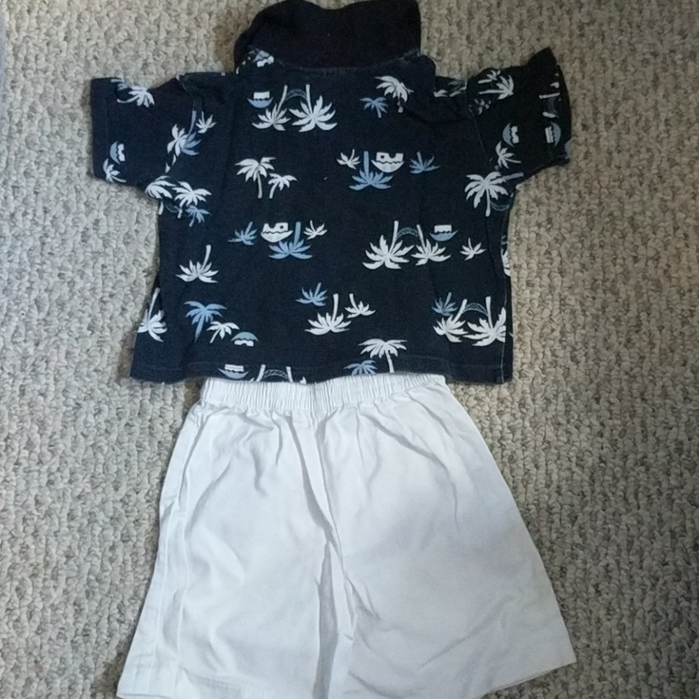 3T tropical set: Palm tree polo & white shorts - Picture 5 of 5